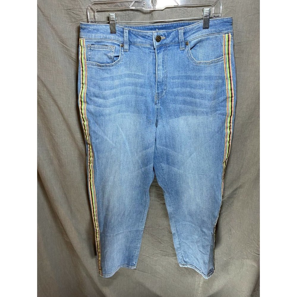 Soho High Waist Straight Crop Pants Womens 14 Blue Denim Whiskered 32x24
